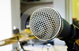 Close up of microphone in music room or conference room