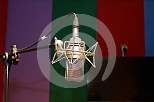 Close up of a microphone in the recording studio