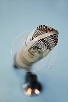 Close up of microphone at recording studio