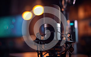Close-up of a Microphone in a Studio Setting. created by generative artificial intelligence