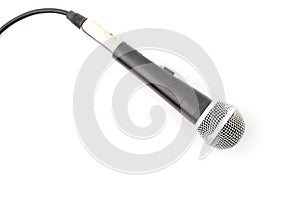 Close up of Microphone on a white background with copy space