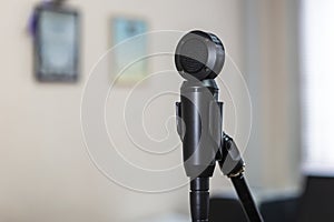 Close-up of microphones in a studio. Sound recording.