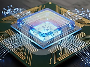 Close-up of a microprocessor on a circuit board