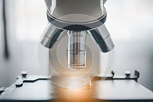 Close-up Microscope for laboratory research. Photo of a medical microscope and equipment,Scientific and healthcare research