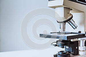 Close-up Microscope for laboratory research. Photo of a medical microscope and equipment,Scientific and healthcare research