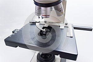 Close up microscope ready to use in laboratory