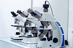 Close-up of microscopes at laboratory
