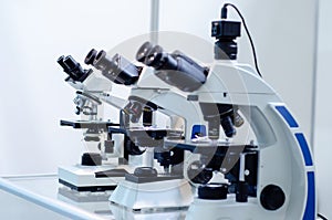 Close-up of microscopes at laboratory