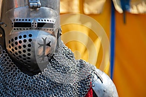 Close up of middle ages armor of the knight. Historic armoring used in combat battles