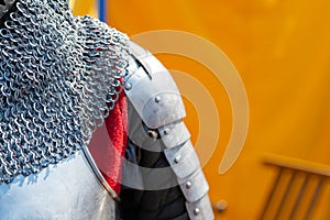 Close up of middle ages armor of the knight. Historic armoring used in combat battles