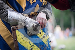 Medieval warrior holding the shield