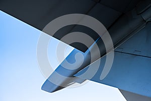 close-up of military aircraft stabilizer and flaps..
