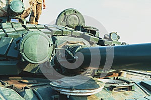 Close-up of military tank or panzer with tower