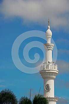 Close up of minaret of mosque