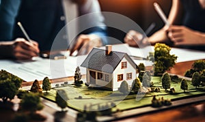 Close-Up of Miniature House Real Estate and Homebuyers photo