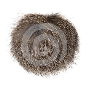 Close up of mink rabbit fur pompom isolated on white background