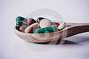 Close up a mixed supplement and vitamin drug for medical healthcare product concept