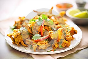 close-up of mixed vegetable pakoras