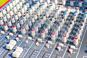 Close up Mixing Console of a big HiFi system, The audio equipment