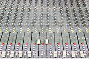 Close up Mixing Console of a big HiFi system, The audio equipment and control panel