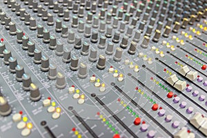 Close up Mixing Console of a big HiFi system