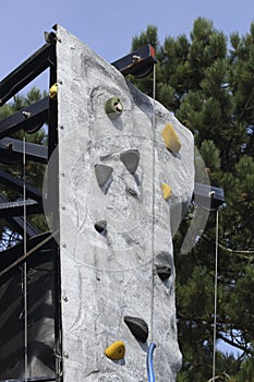 Close-up of a mobile climbing wall