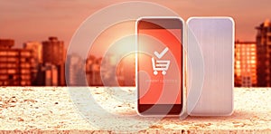 Composite image of close-up of mobile phones