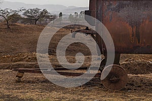 Close up of a mobile tar or bitumen melting furnace used in road construction