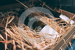 Close-up mockup wines, of different varieties, in the wine cellar