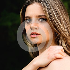 Close up of model that lood at camera