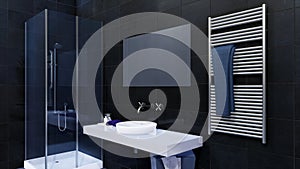 Close up of modern bathroom with walk-in shower