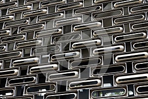 Close-up of the modern building facade of Tai Kwun, a historic building in Hong Kong