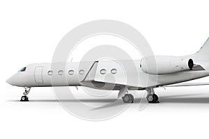 Close-up of the modern corporate business jet isolated on white background