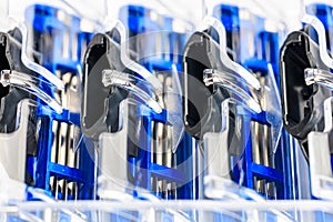 Close-up of modern disposable razors in packaging