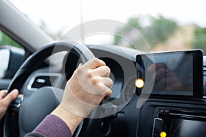 Close-up of modern GPS navigation system for car.