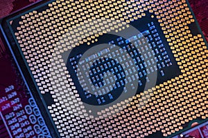 Close-up of a CPU central processing unit of a modern new generation microchip based on nanometer technology, transistor and photo
