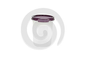 Plastic food cup container with purple lid