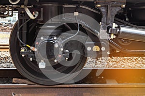 Close up modern wheel train system