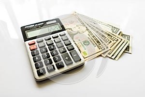 Close-up Money and Calculator, American Dollar Banknotes