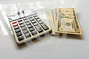 Close-up Money and Calculator, American Dollar Banknotes