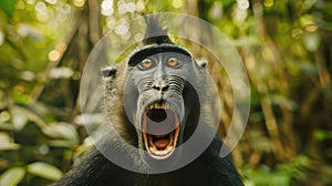 Close up of a monkey with its mouth open, suitable for various projects