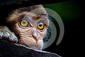 A close up of a monkey looking at the camera