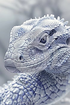 Close up Monochrome Portrait of Iguana Lizard with Detailed Scales and Intense Eye