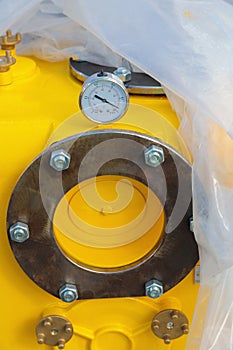 Close-up of a monometer on an air compressor