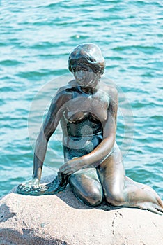 Close up monument of the Little Mermaid in Copenhagen