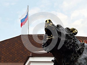 Close-up of the monument `the Symbol of Russia - the legend of Yaroslavl`.