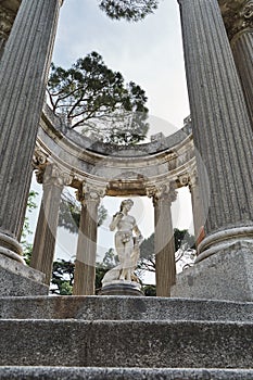 Close-up of a monument of "el templete de baco" built in the 18th century, located in the carpicho park in Madrid photo