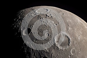 close-up of moon, with craters and mountains in view