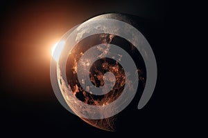 close-up of the moon, eclipsed by the sun