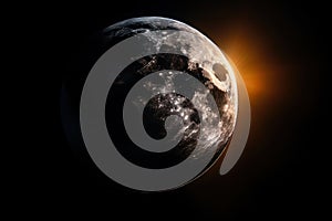 close-up of the moon, eclipsed by the sun